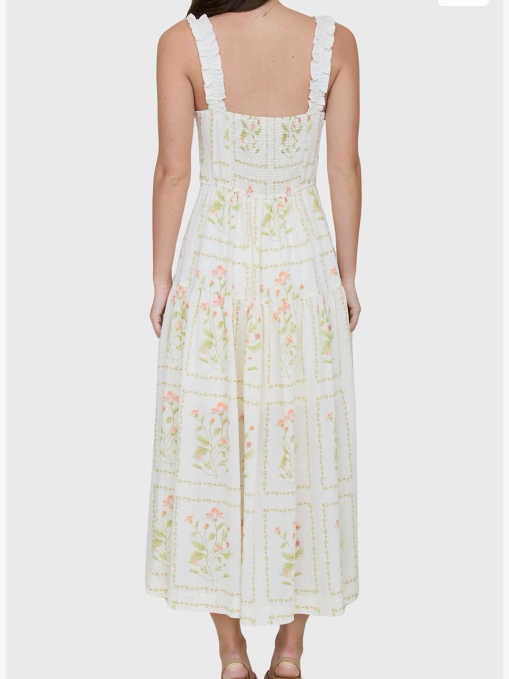 Blu Pepper Cream Midi Dress with Pink & Green Floral Print - Picture 4 of 13